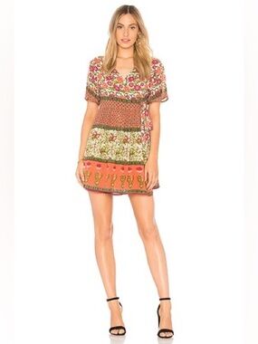 Raga Enchanted Forest Short Wrap Dress In Coral Size XS